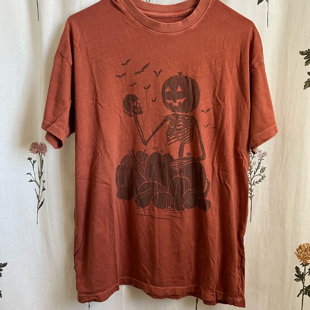 American Eagle Outfitters Skeleton and Pumpkins Rust Orange Tee